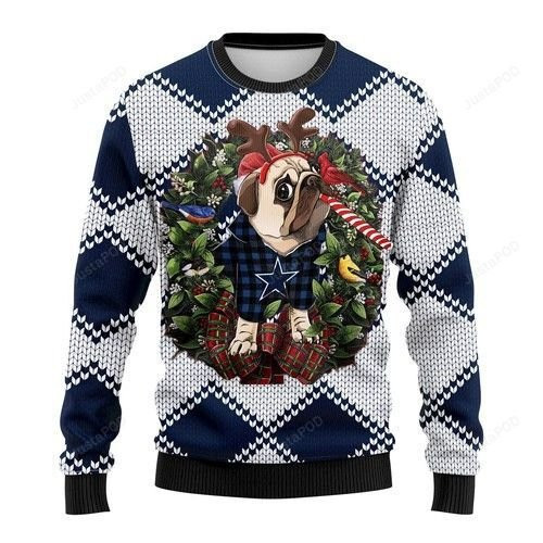 Nfl Dallas Cowboys Pug Dog Ugly Christmas Sweater Adult 3D Funny Matching for family