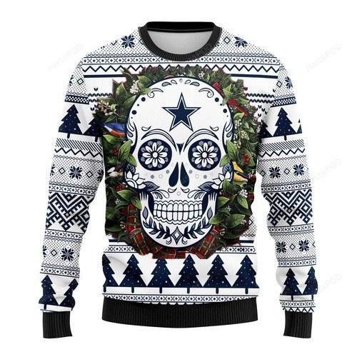 Nfl Dallas Cowboys Skull Flower Ugly Christmas Sweater Adult 3D Funny Matching for family