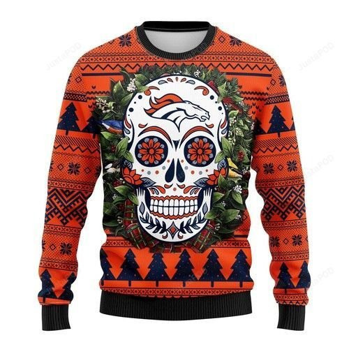 Nfl Denver Brocos Skull Ugly Christmas Sweater Adult 3D Funny Matching for family