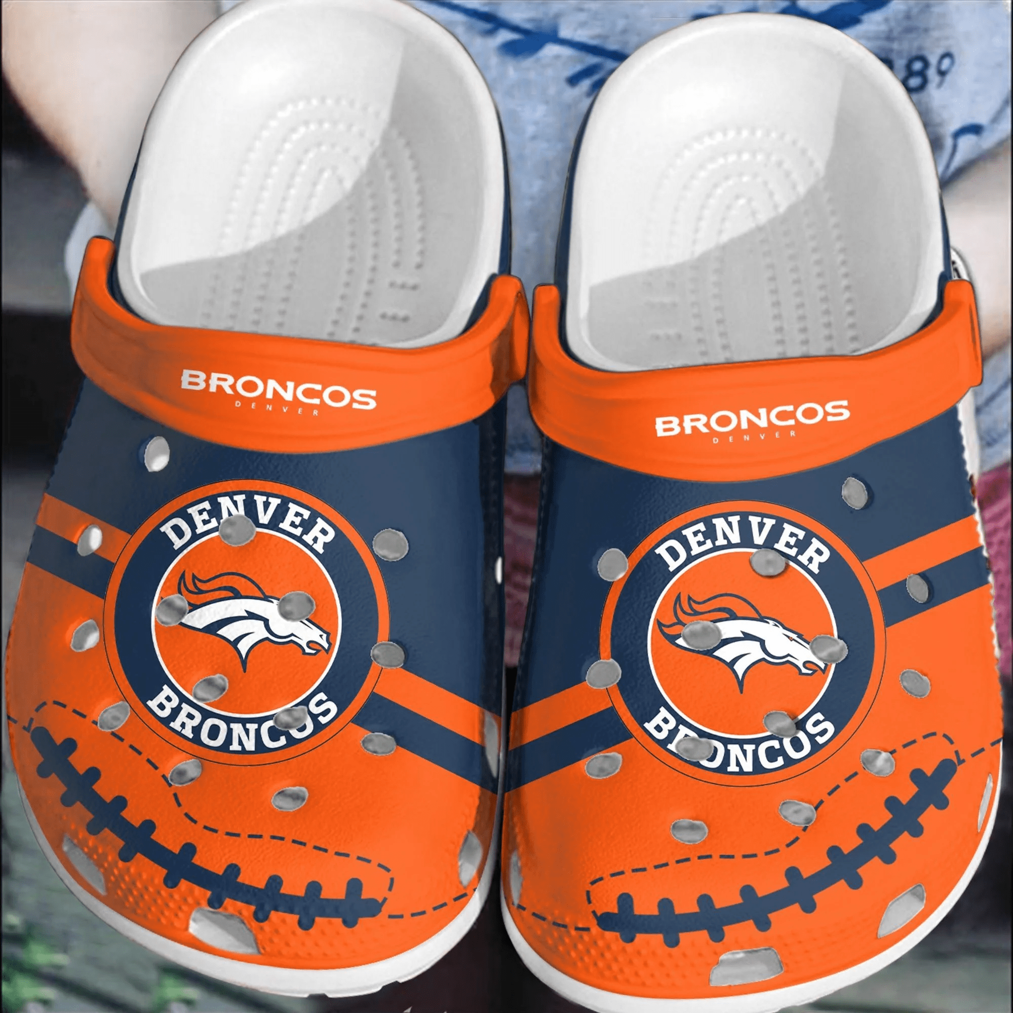 NFL Denver Broncos Football Crocband Shoes Comfortable Crocs Clogs For Men Women
