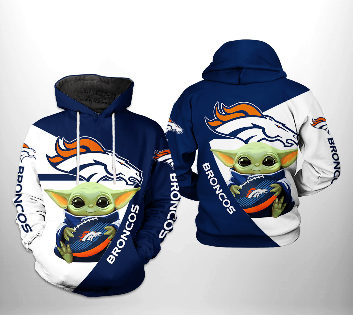 NFL Denver Broncos NFL Baby Yoda Team 3D All Over Print Hoodie, Zip Hoodie