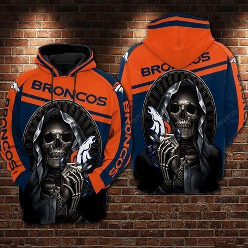 NFL Denver Broncos Nfl Football Skull 3D All Over Print Hoodie, Zip Hoodie