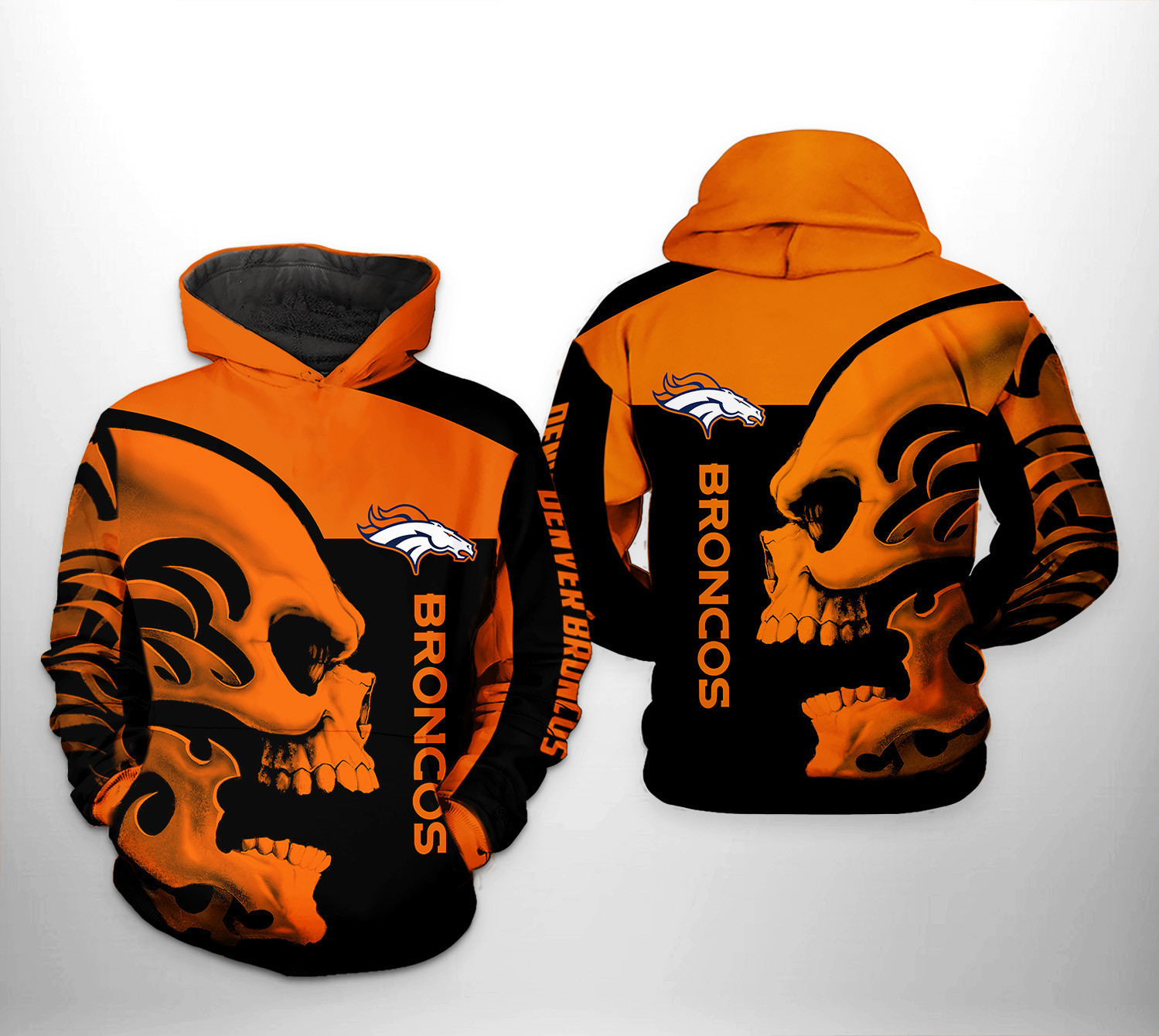 NFL Denver Broncos NFL Skull 3D All Over Print Hoodie, Zip Hoodie