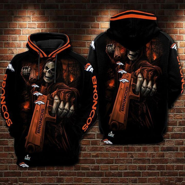 NFL Denver Broncos Nfl Skull Guns 3D All Over Print Hoodie, Zip Hoodie