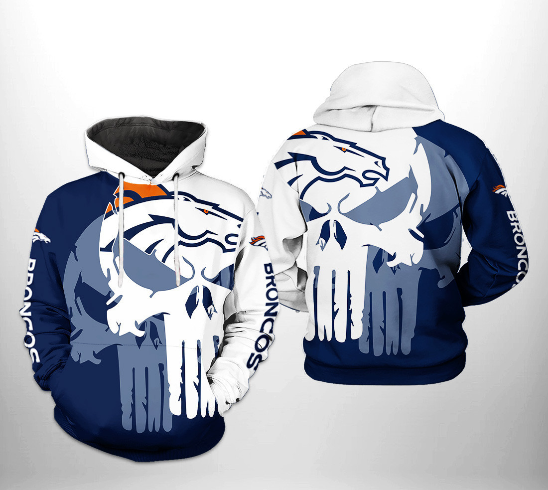 NFL Denver Broncos NFL Team Skull 3D All Over Print Hoodie, Zip Hoodie