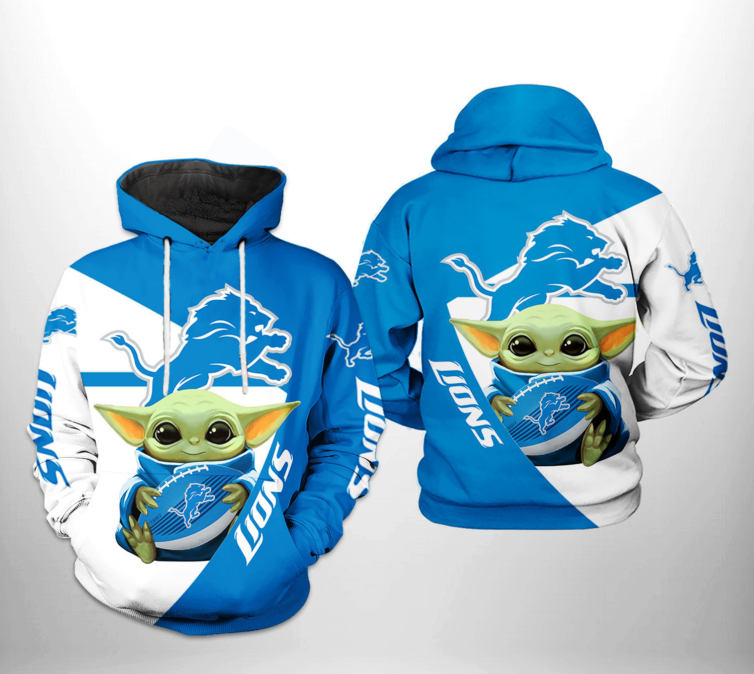 NFL Detroit Lions NFL Baby Yoda Team 3D All Over Print Hoodie, Zip Hoodie