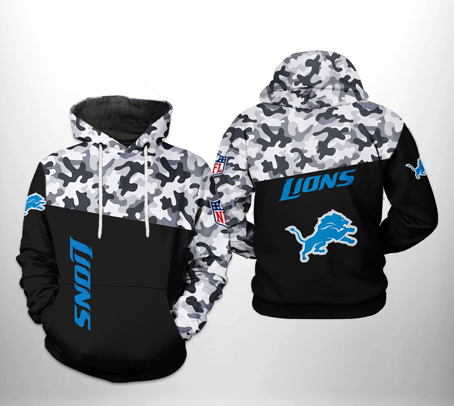 NFL Detroit Lions NFL Camo Veteran Team 3D All Over Print Hoodie, Zip Hoodie