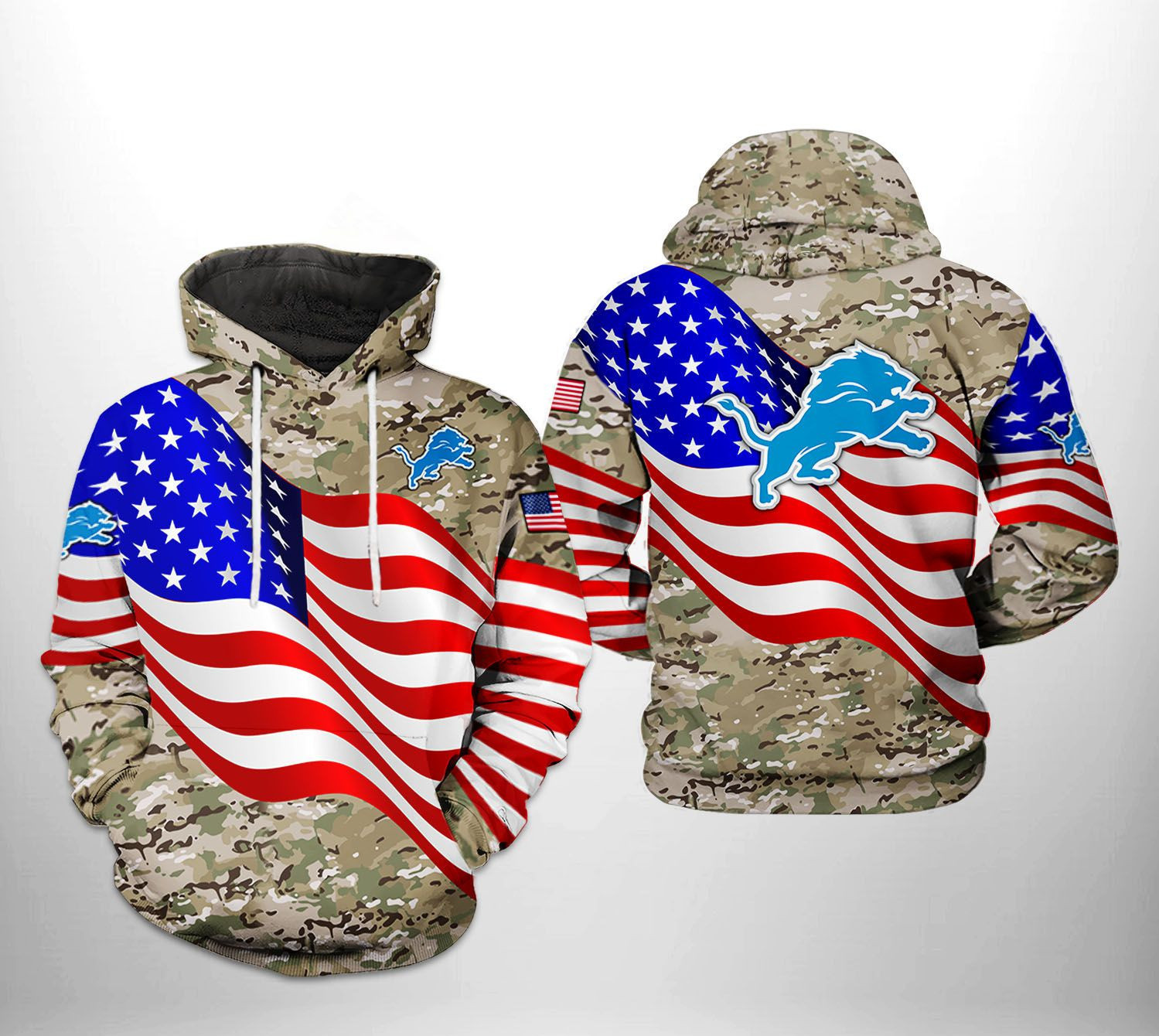 NFL Detroit Lions NFL US Flag Camo Veteran Team 3D All Over Print Hoodie, Zip Hoodie