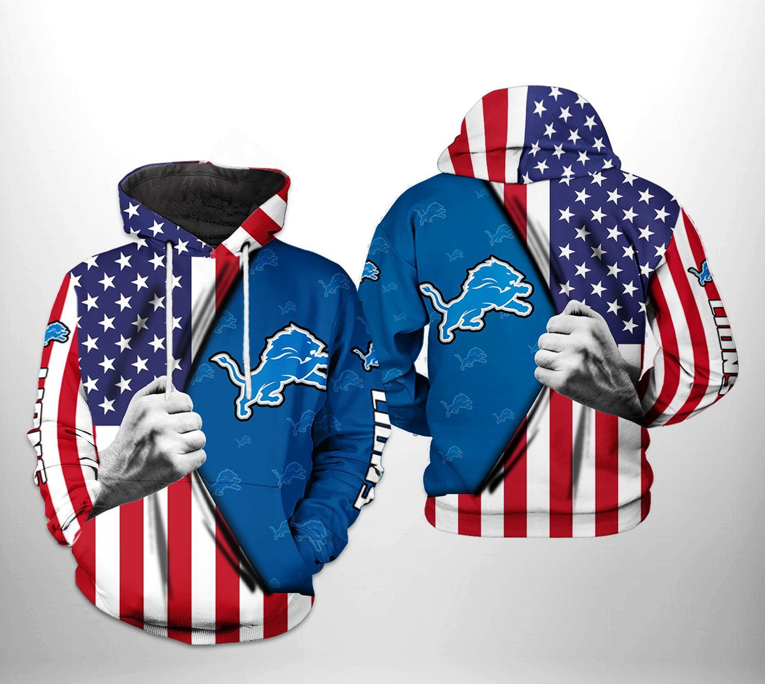 NFL Detroit Lions NFL US Flag Team 3D All Over Print Hoodie, Zip Hoodie