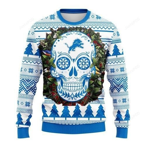 Nfl Detroit Lions Skull Flower Ugly Christmas Sweater Adult 3D Funny Matching for family