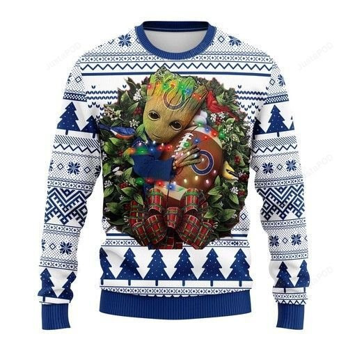 Nfl Indianapolis Colts Groot Hug Ugly Christmas Sweater Adult 3D Funny Matching for family