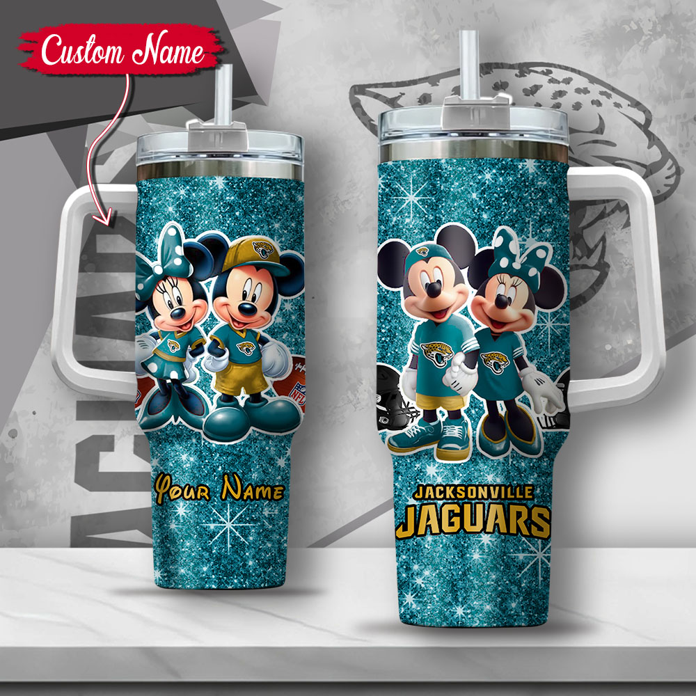 NFL Jacksonville Jaguars Mickey And Minnie Couple Custom Stanley Cup 40 oz 30 oz Tumbler With HandleTVC2301127