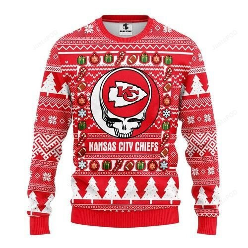 Nfl Kansas City Chiefs Grateful Dead Ugly Christmas Sweater Adult 3D Funny Matching for family