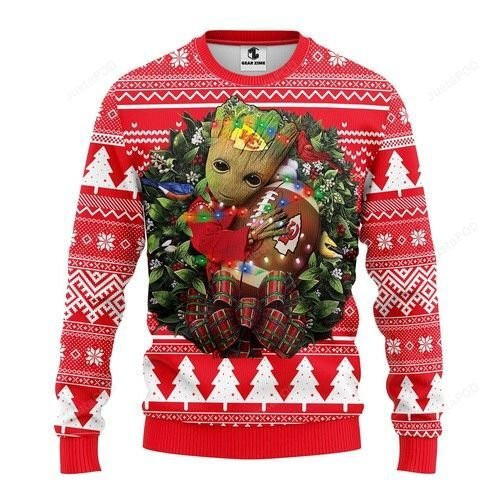 Nfl Kansas City Chiefs Groot Hug Ugly Christmas Sweater Adult 3D Funny Matching for family