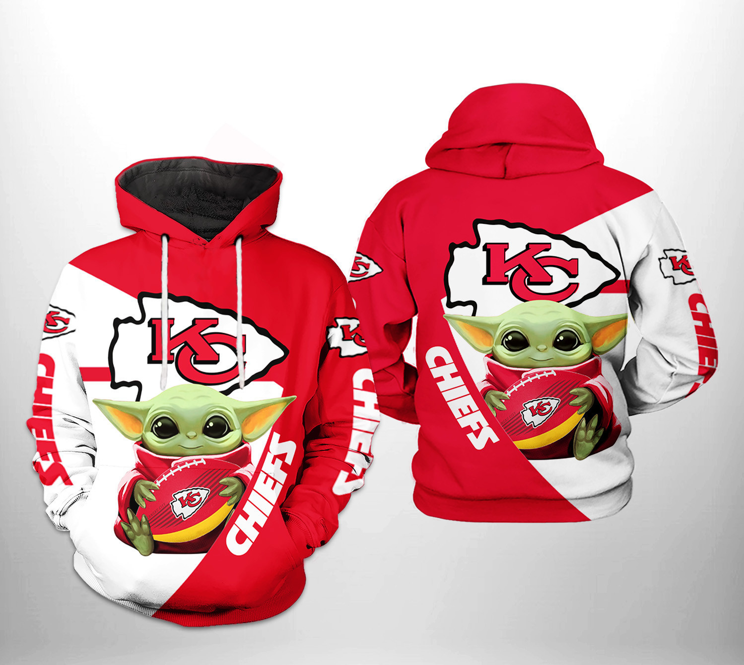 NFL Kansas City Chiefs NFL Baby Yoda Team 3D All Over Print Hoodie, Zip Hoodie