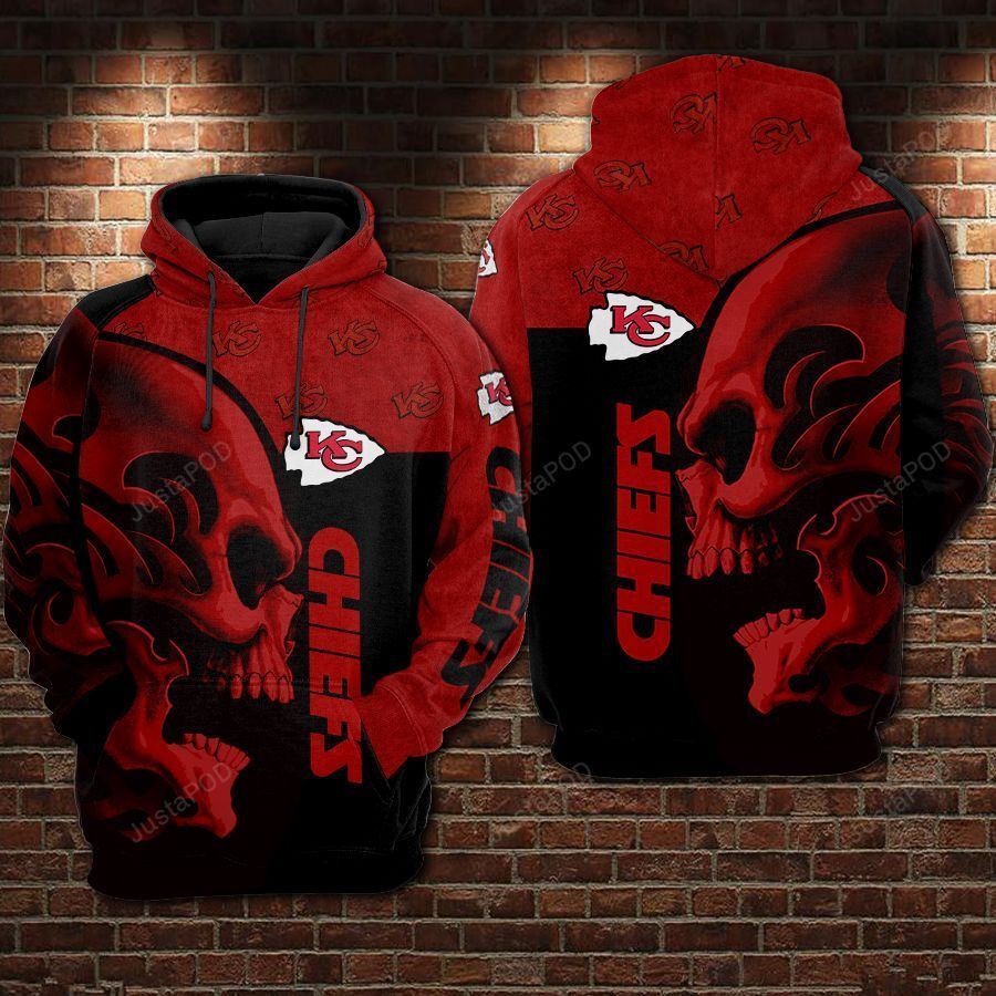 NFL Kansas City Chiefs Nfl Football Skull Black Red 3D All Over Print Hoodie, Zip Hoodie