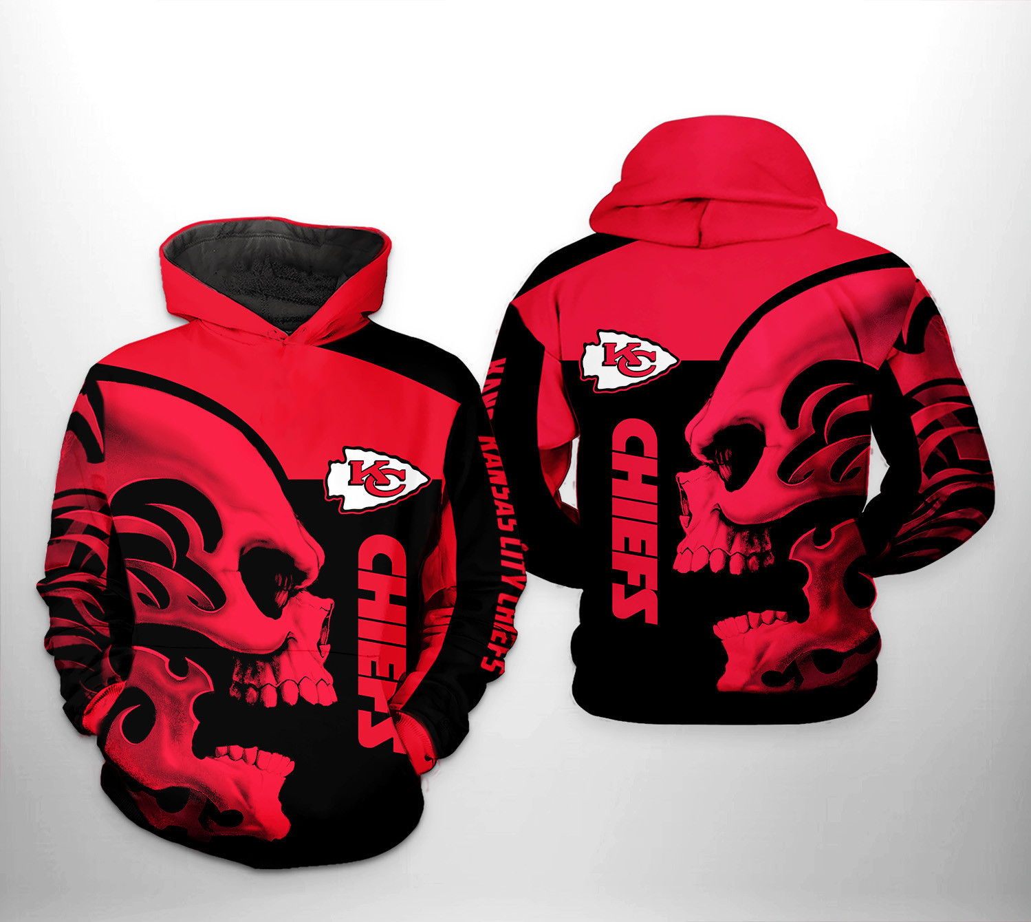 NFL Kansas City Chiefs NFL Skull 3D All Over Print Hoodie, Zip Hoodie