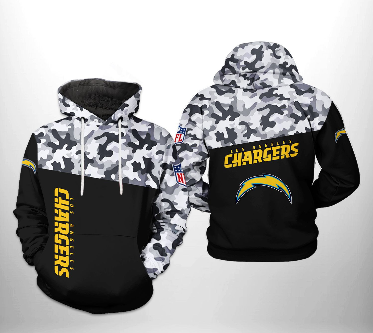 NFL Los Angeles Chargers NFL Camo Veteran Team 3D All Over Print Hoodie, Zip Hoodie