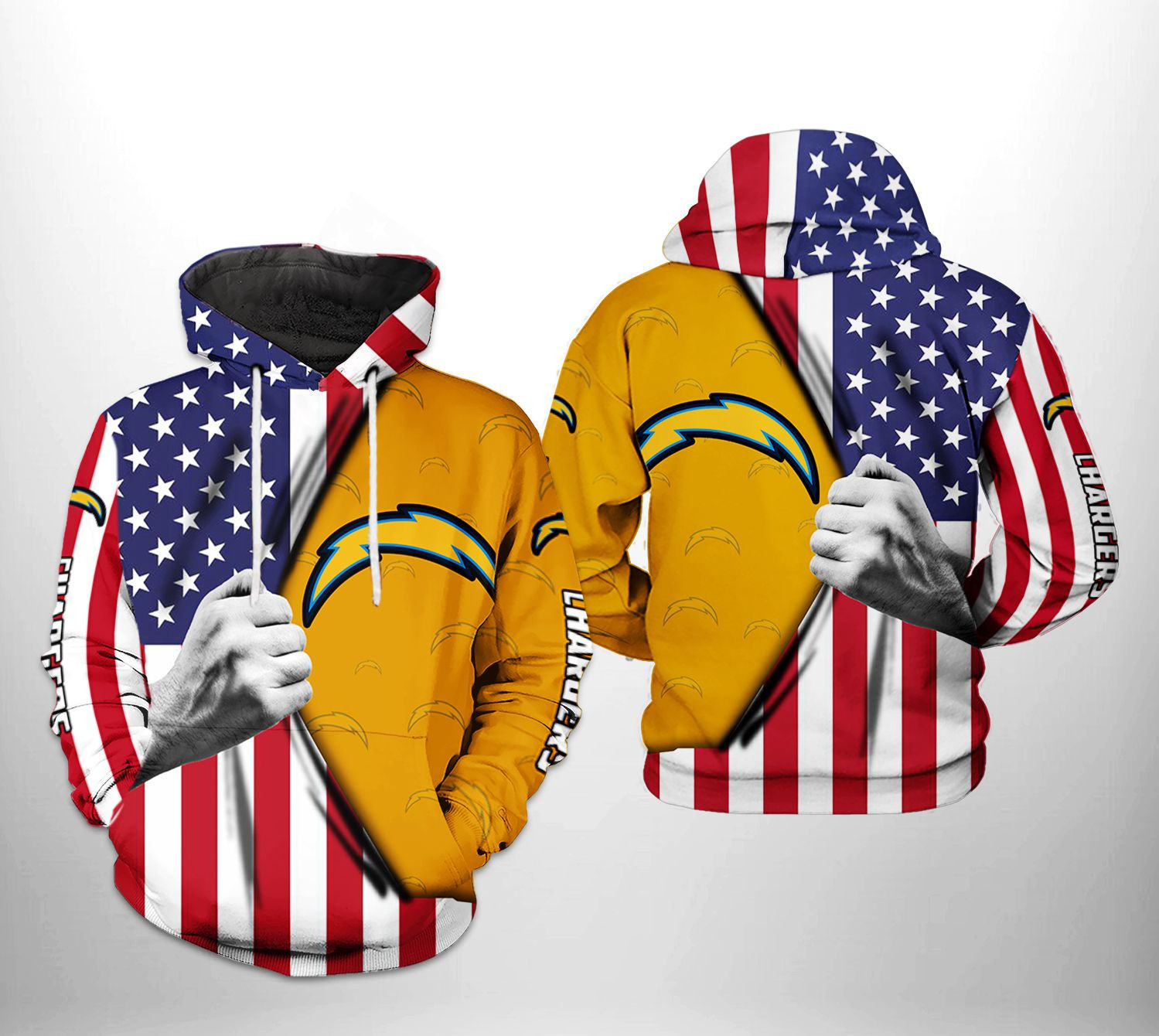 NFL Los Angeles Chargers NFL US Flag Team 3D All Over Print Hoodie, Zip Hoodie