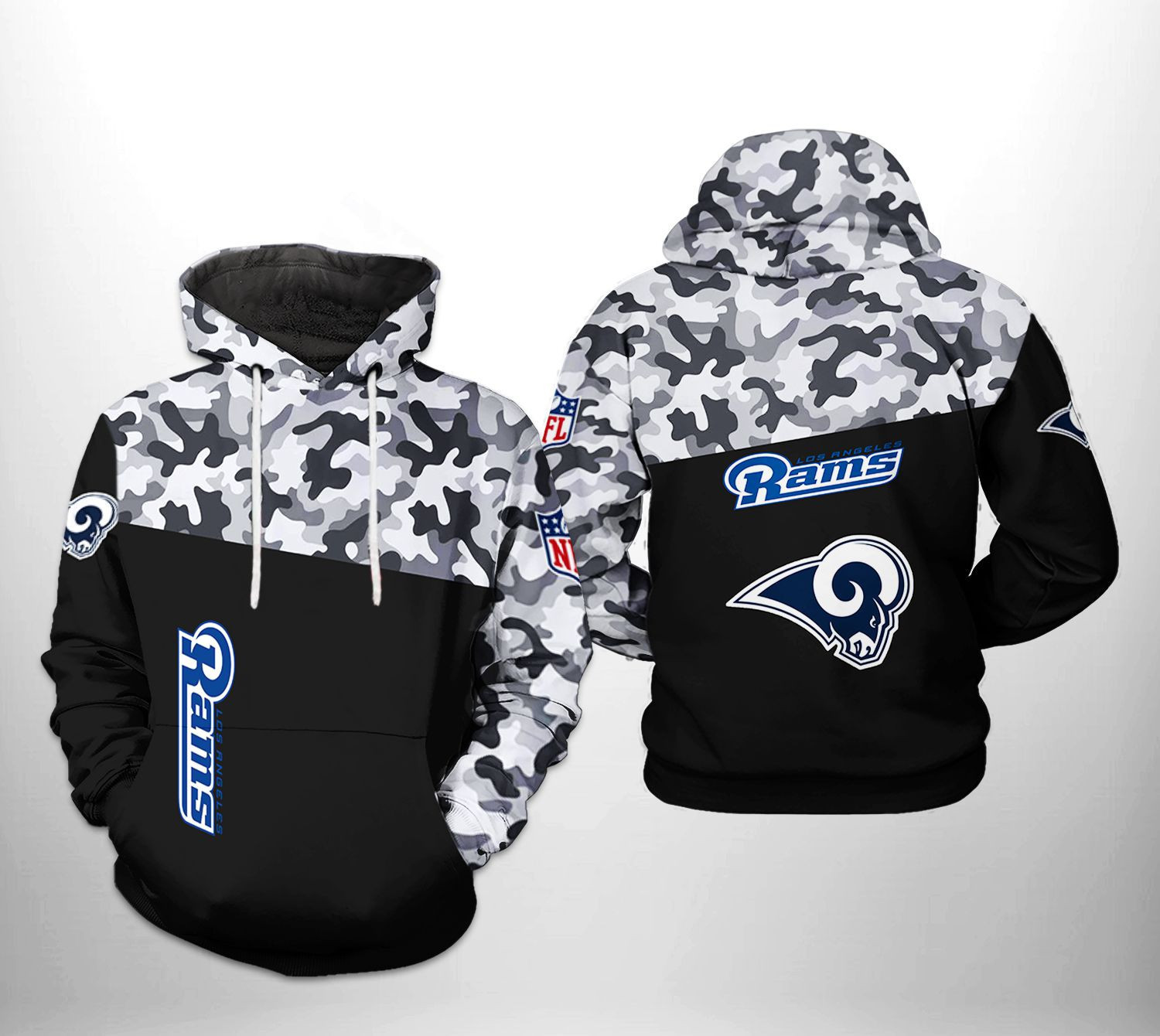 NFL Los Angeles Rams NFL Camo Veteran Team 3D All Over Print Hoodie, Zip Hoodie