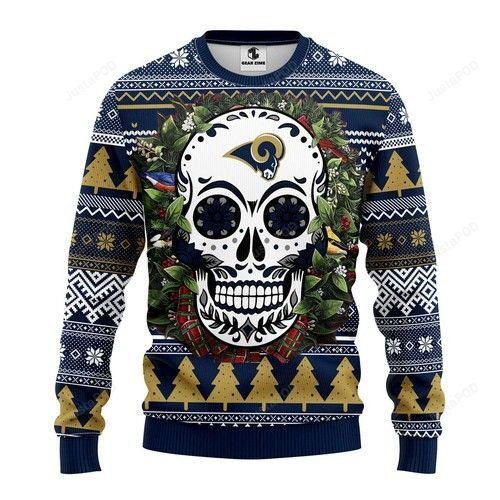 Nfl Los Angeles Rams Skull Flower Ugly Christmas Sweater Adult 3D Funny Matching for family