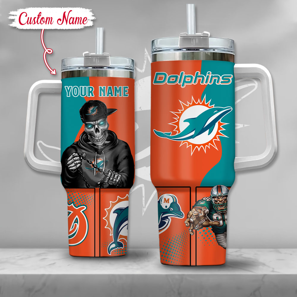 NFL Miami Dolphins Gangster Skeleton Custom Stanley Cup 40 oz 30 oz Tumbler With HandleTVC2301125