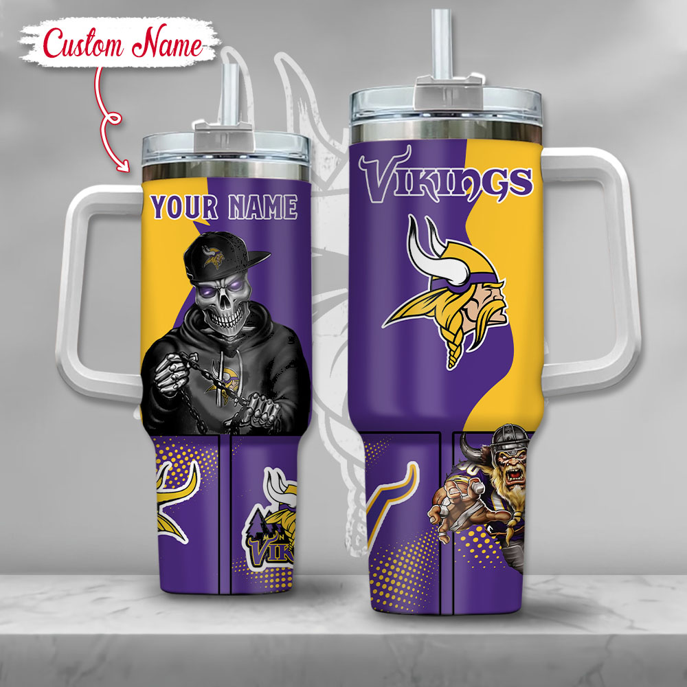 NFL Minnesota Vikings Gangster Skeleton Custom Stanley Cup 40 oz 30 oz Tumbler With HandleTVC2301125