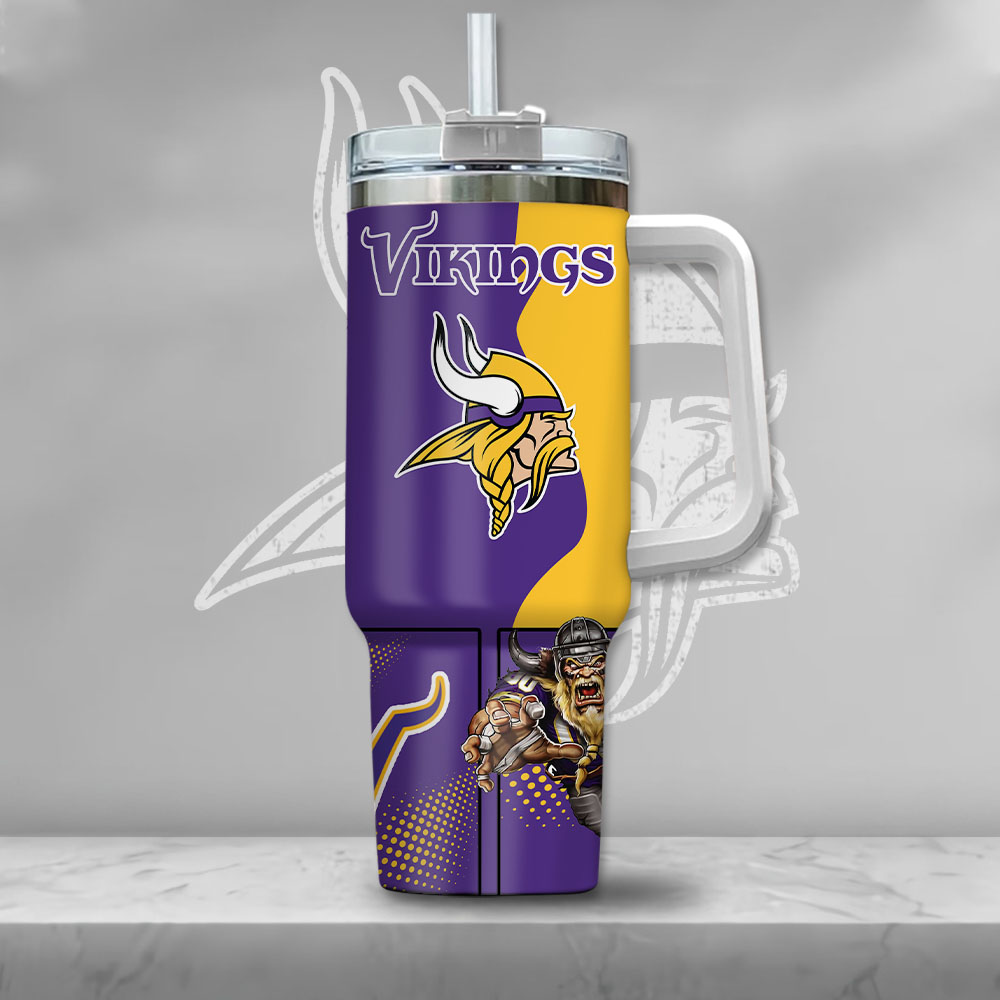 NFL Minnesota Vikings Gangster Skeleton Custom Stanley Cup 40 oz 30 oz Tumbler With HandleTVC2301125 - Image 2