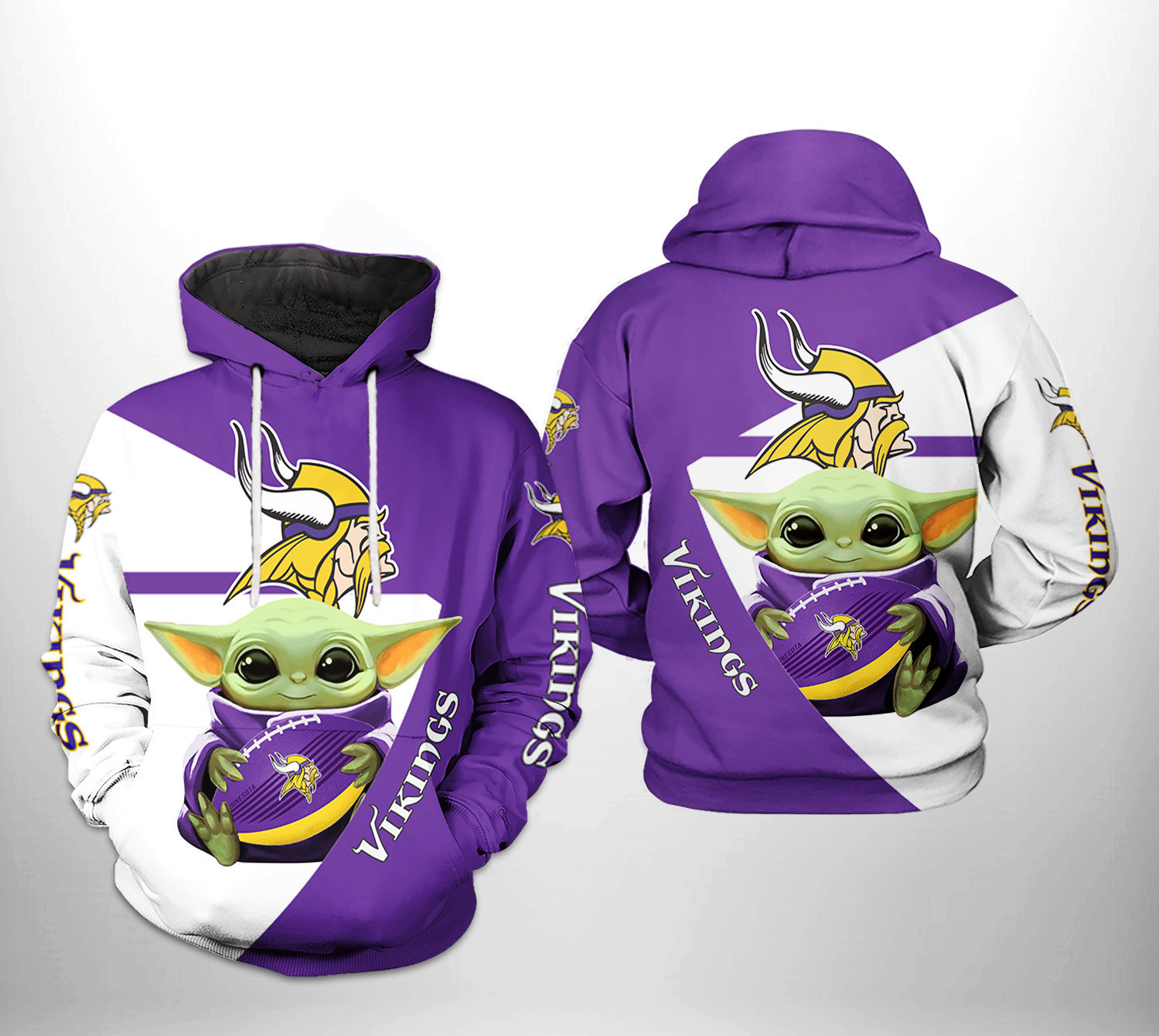 NFL Minnesota Vikings NFL Baby Yoda Team 3D All Over Print Hoodie, Zip Hoodie
