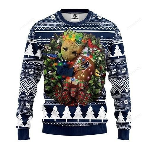 Nfl New England Patriots Groot Hug Ugly Christmas Sweater Adult 3D Funny Matching for family