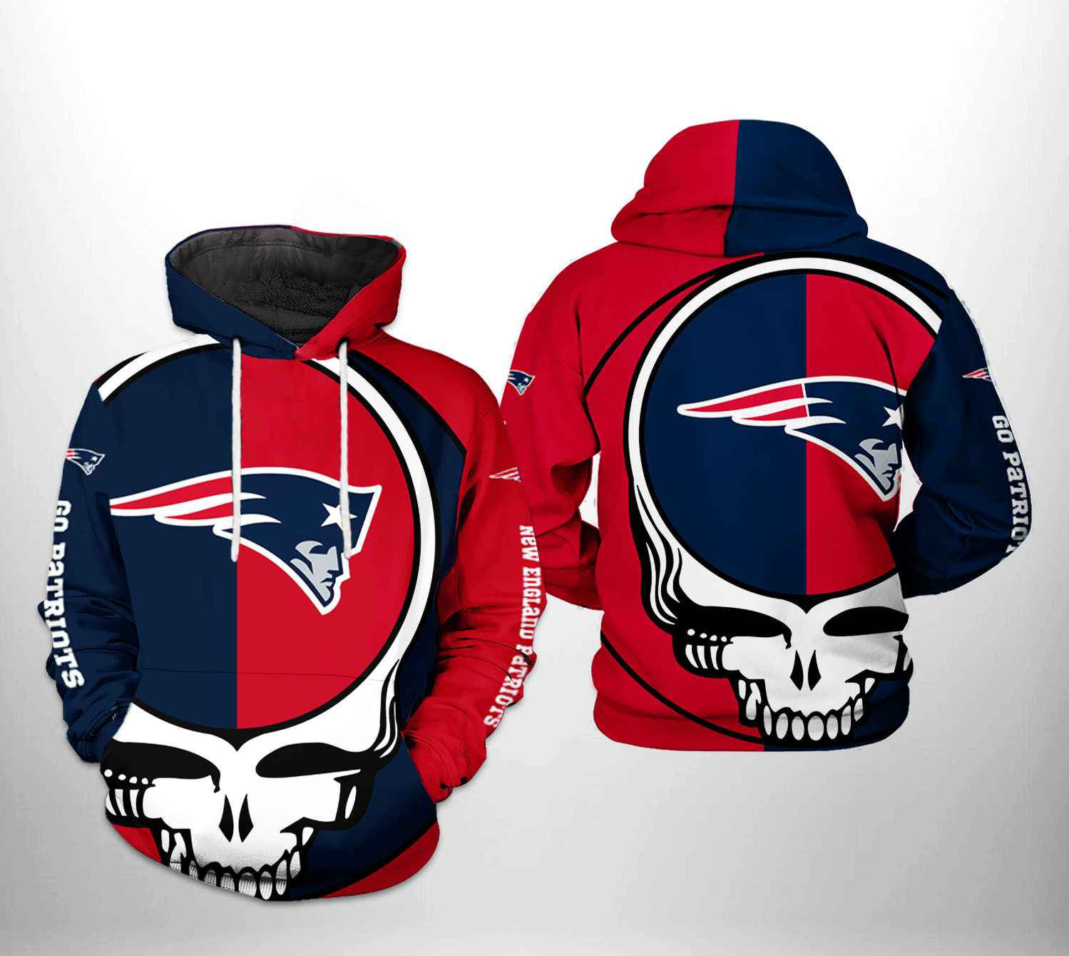 NFL New England Patriots NFL Grateful Dead 3D All Over Print Hoodie, Zip Hoodie