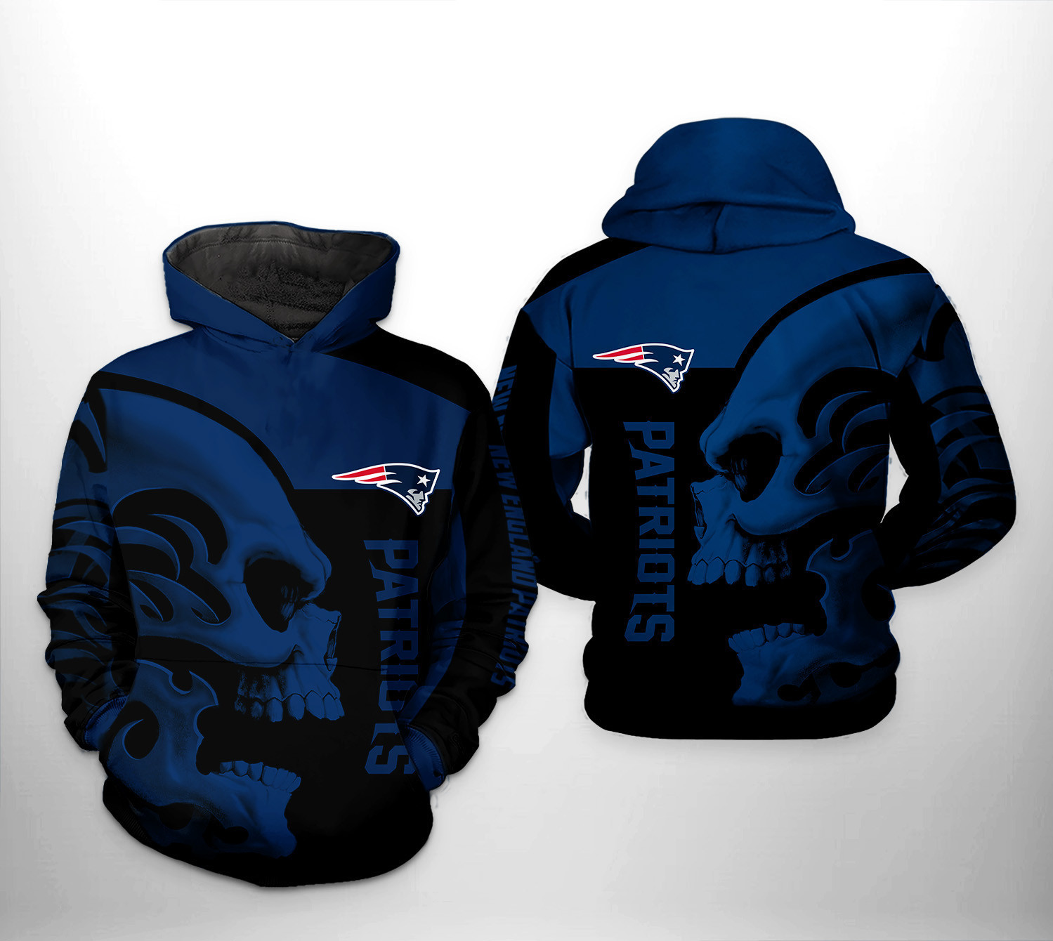 NFL New England Patriots NFL Skull 3D All Over Print Hoodie, Zip Hoodie