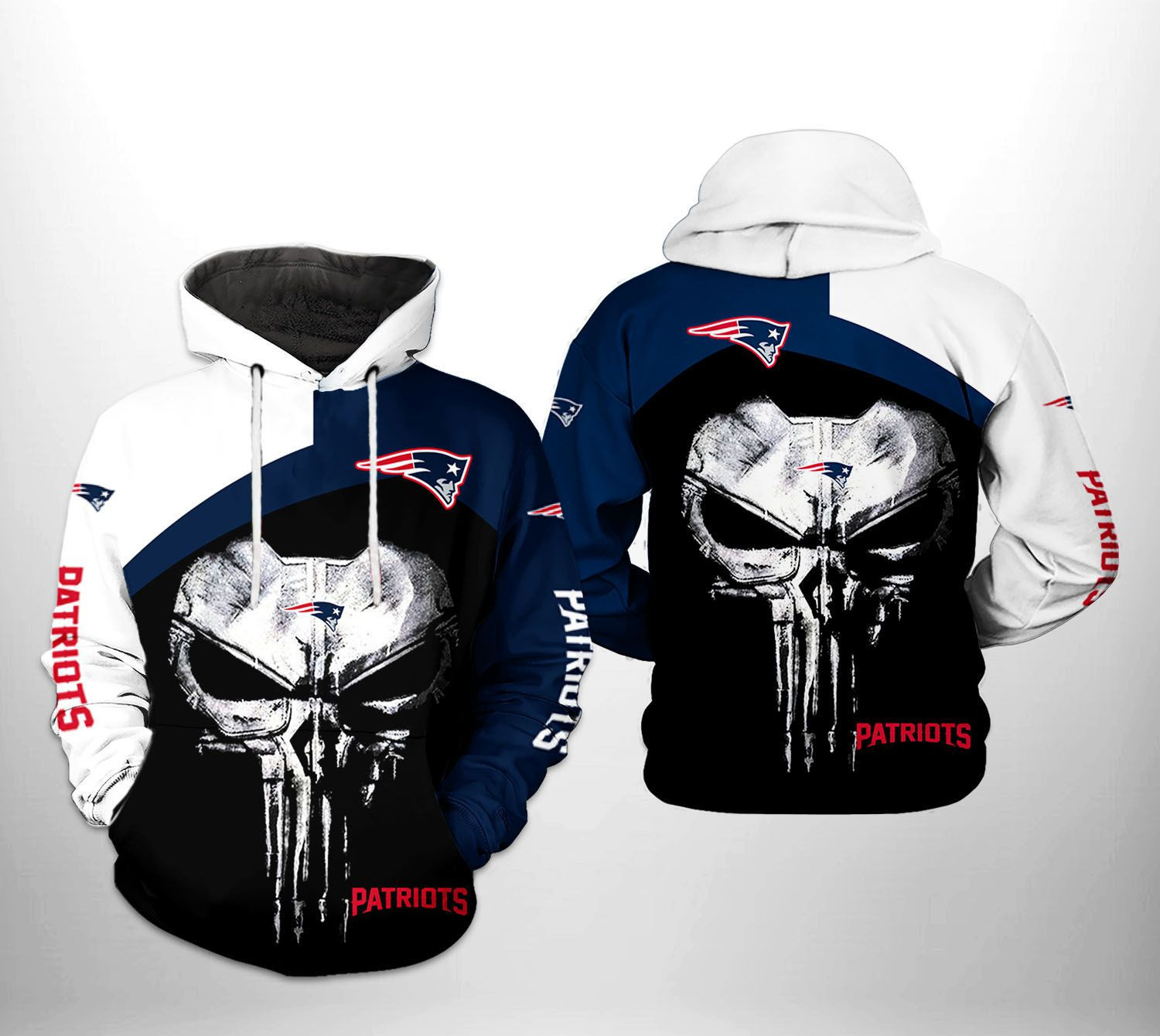 NFL New England Patriots NFL Skull Punisher Team 3D All Over Print Hoodie, Zip Hoodie