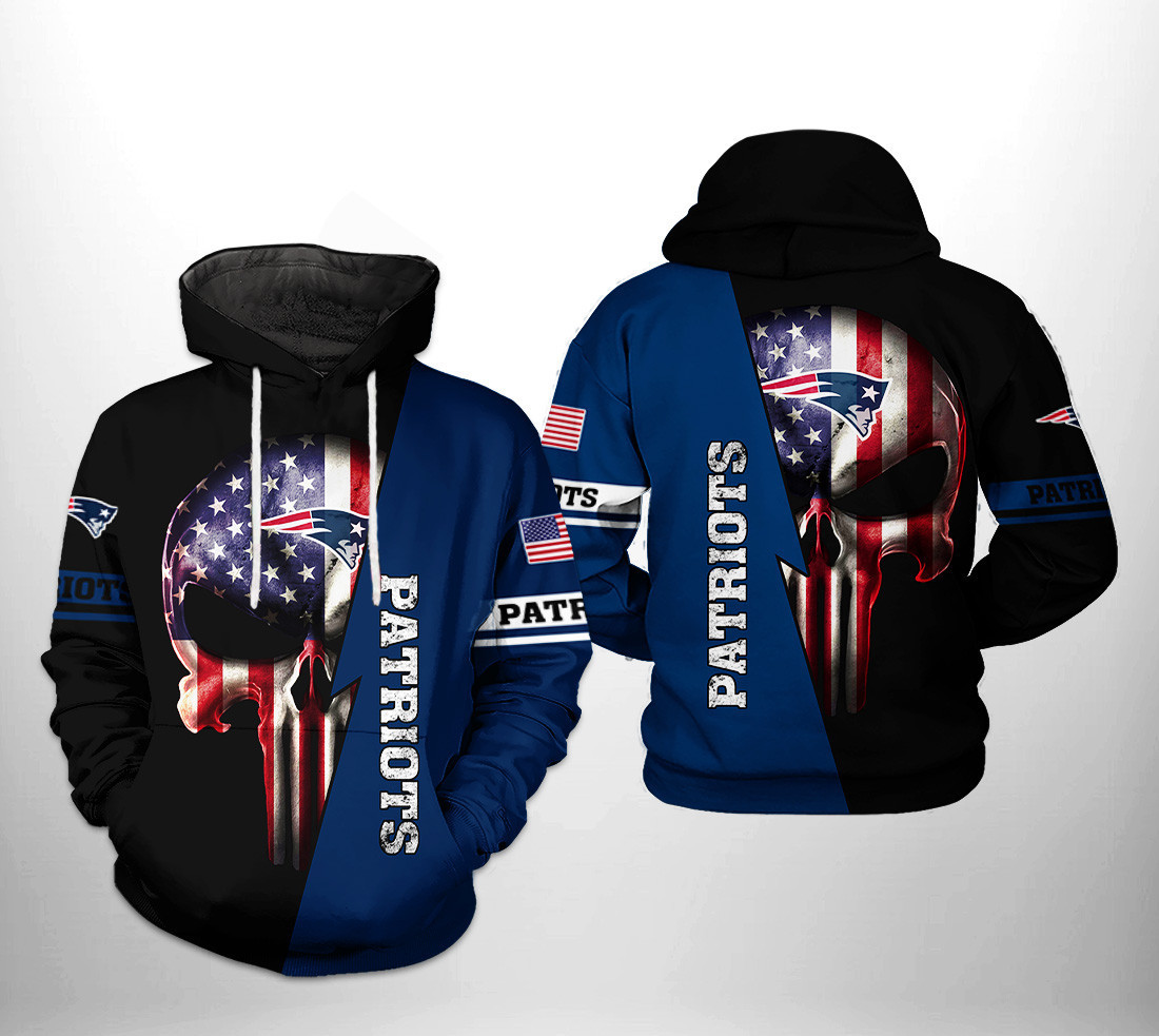 NFL New England Patriots NFL US Flag Skull Team 3D All Over Print Hoodie, Zip Hoodie