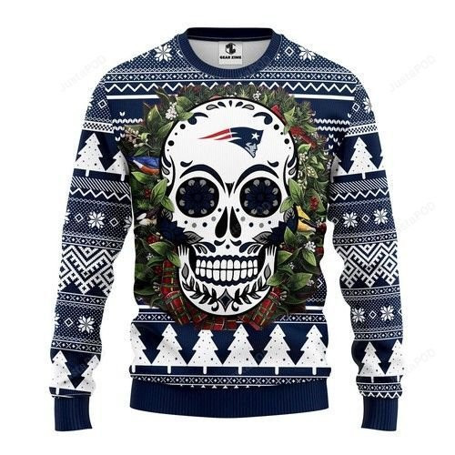 Nfl New England Patriots Skull Flower Ugly Christmas Sweater Adult 3D Funny Matching for family