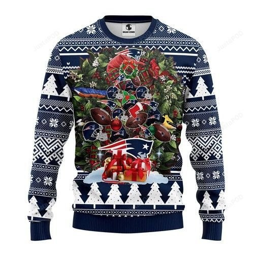 Nfl New England Patriots Tree Christmas Ugly Christmas Sweater Adult 3D Funny Matching for family