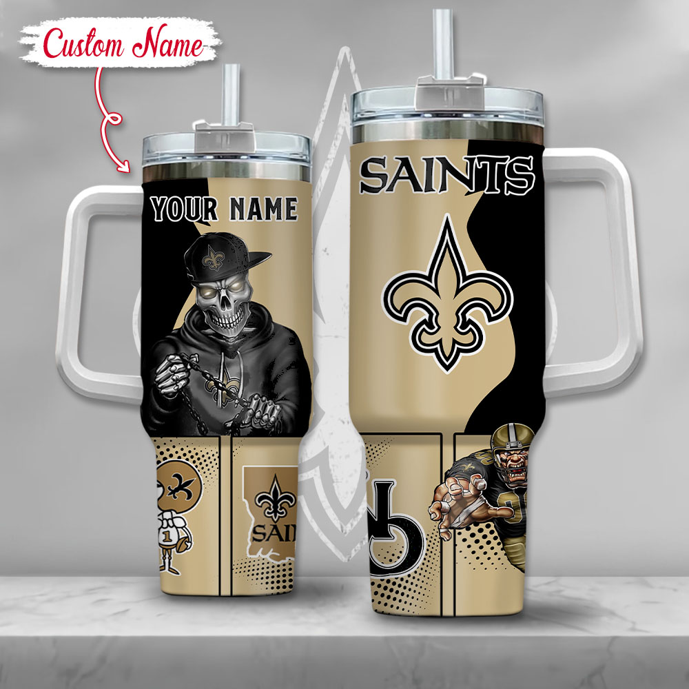 NFL New Orleans Saints Gangster Skeleton Custom Stanley Cup 40 oz 30 oz Tumbler With HandleTVC2301125