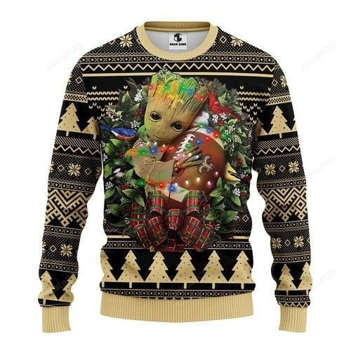 Nfl New Orleans Saints Groot Hug Ugly Christmas Sweater Adult 3D Funny Matching for family