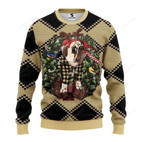 Nfl New Orleans Saints Pug Dog Ugly Christmas Sweater Adult 3D Funny Matching for family