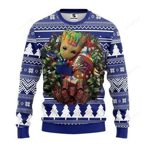 Nfl New York Giants Groot Hug Ugly Christmas Sweater Adult 3D Funny Matching for family