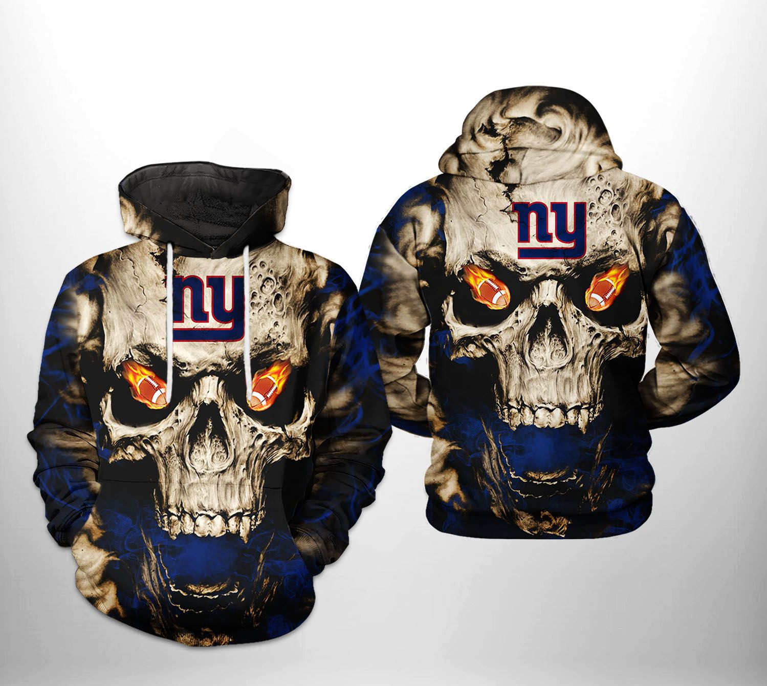 NFL New York Giants NFL Skull Team 3D All Over Print Hoodie, Zip Hoodie