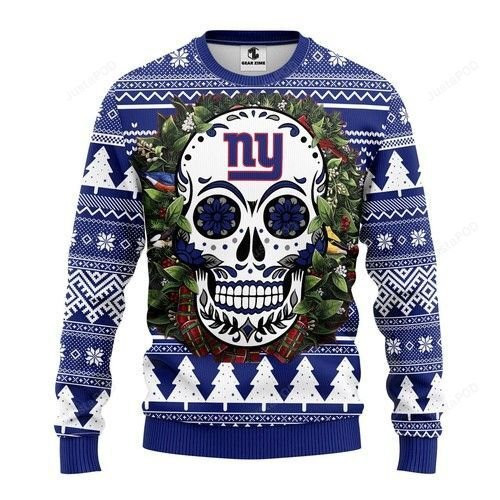 Nfl New York Giants Skull Flower Ugly Christmas Sweater Adult 3D Funny Matching for family