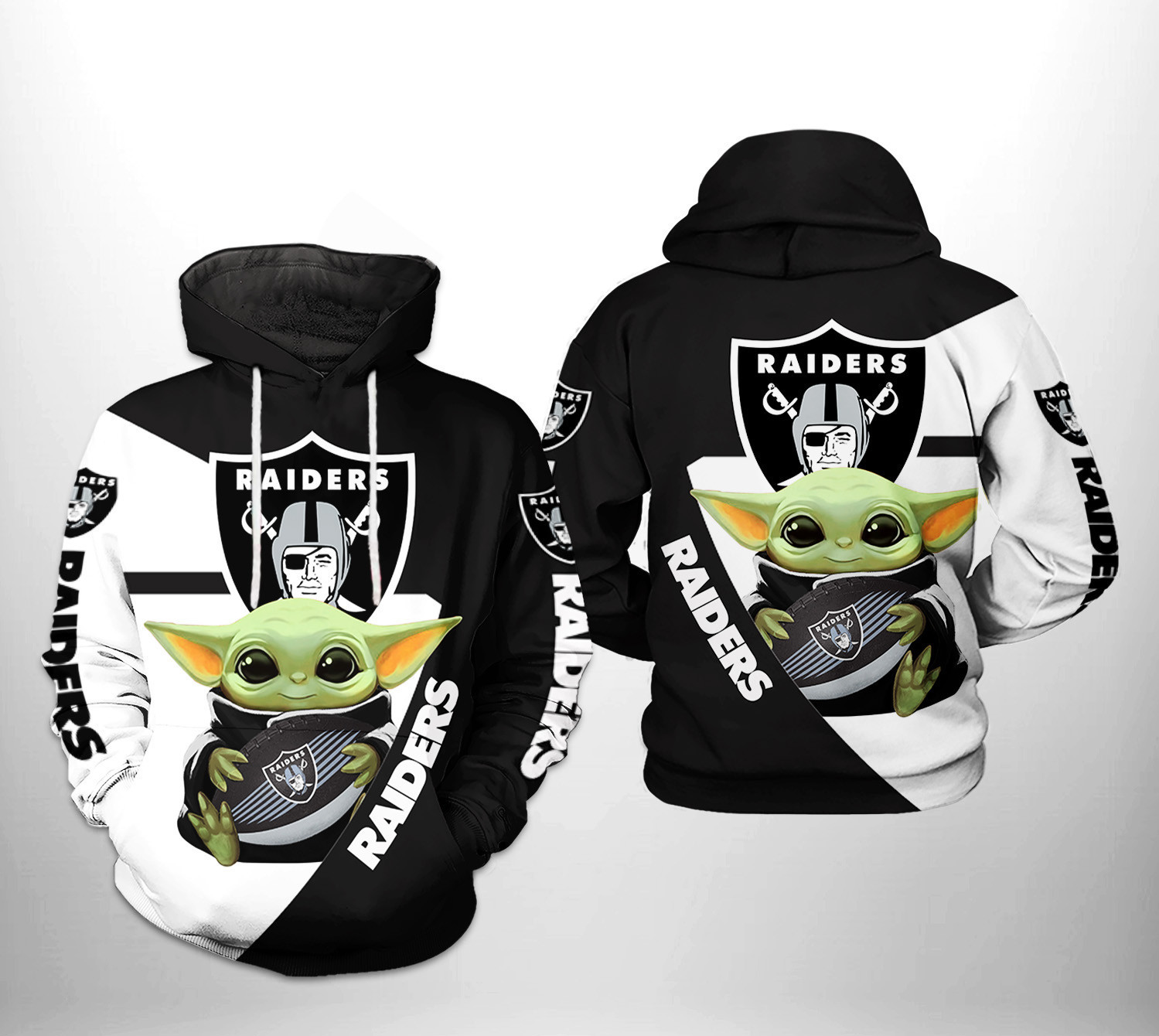 NFL Oakland Raiders NFL Baby Yoda Team 3D All Over Print Hoodie, Zip Hoodie