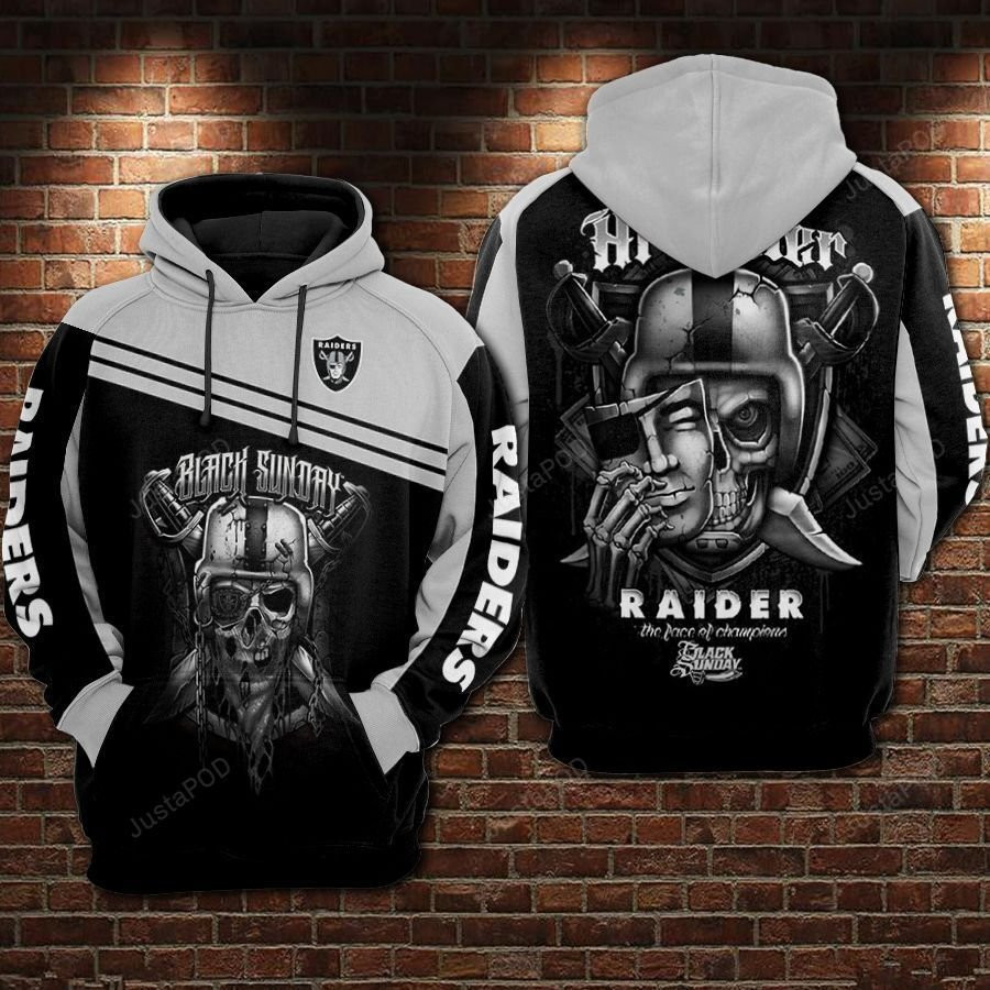 NFL Oakland Raiders Nfl Football Black Sunday Skull 3D All Over Print Hoodie, Zip Hoodie