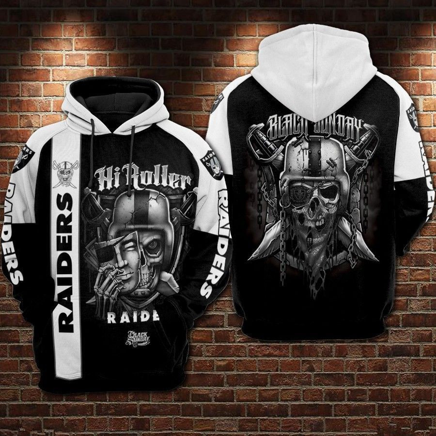 NFL Oakland Raiders Nfl Football Black Sunday Skull 3D All Over Print Hoodie, Zip Hoodie