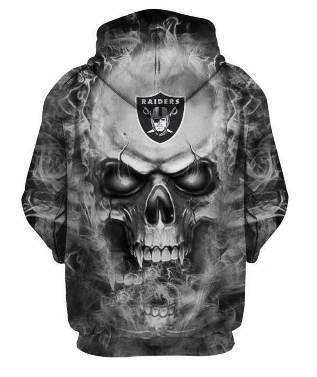 NFL Oakland Raiders Nfl Football Skull 3D All Over Print Hoodie, Zip Hoodie