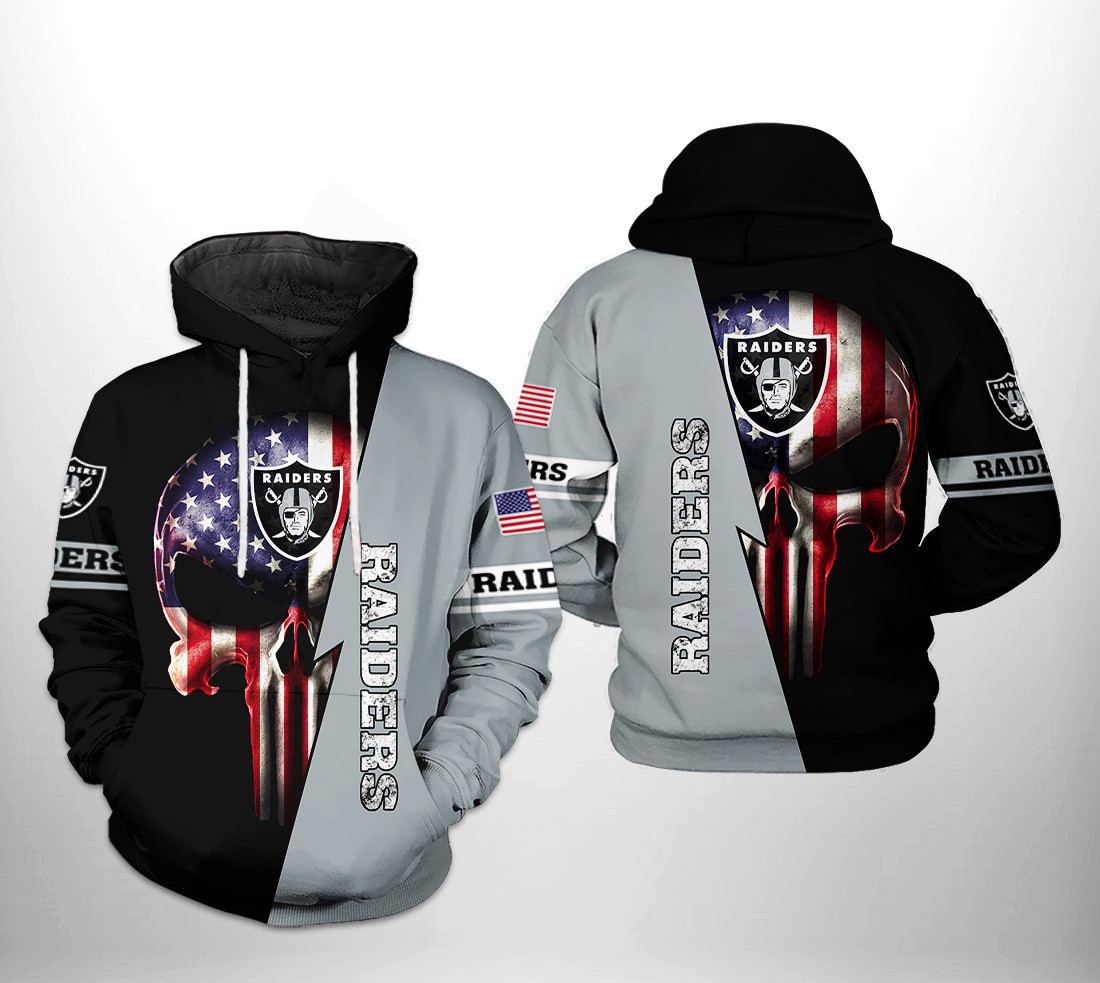 NFL Oakland Raiders NFL US Flag Skull Team 3D All Over Print Hoodie, Zip Hoodie