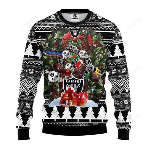 Nfl Oakland Raiders Tree Christmas Ugly Christmas Sweater Adult 3D Funny Matching for family