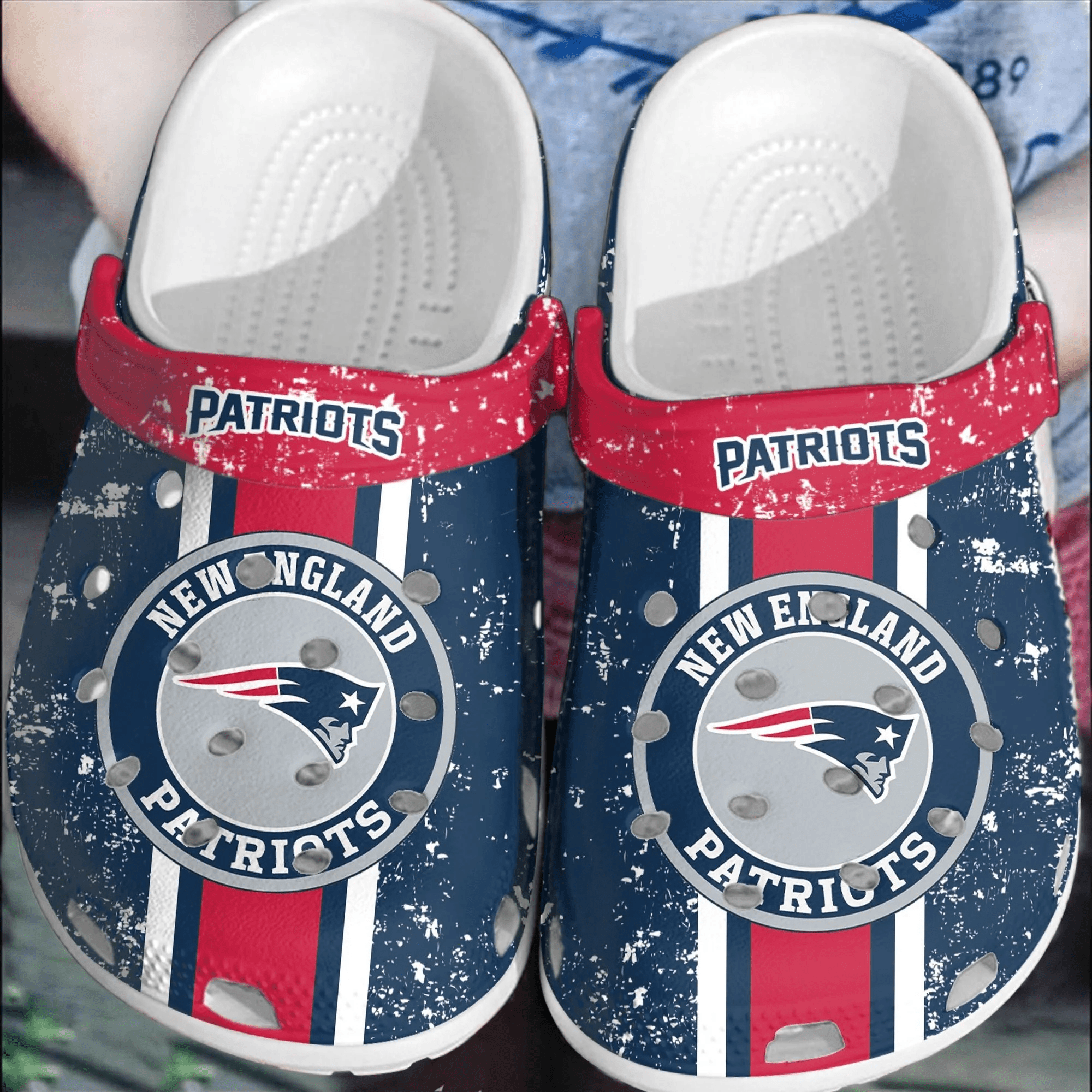 NFL Patriots Football Crocs Crocband Comfortable Clogs Shoes For Men Women