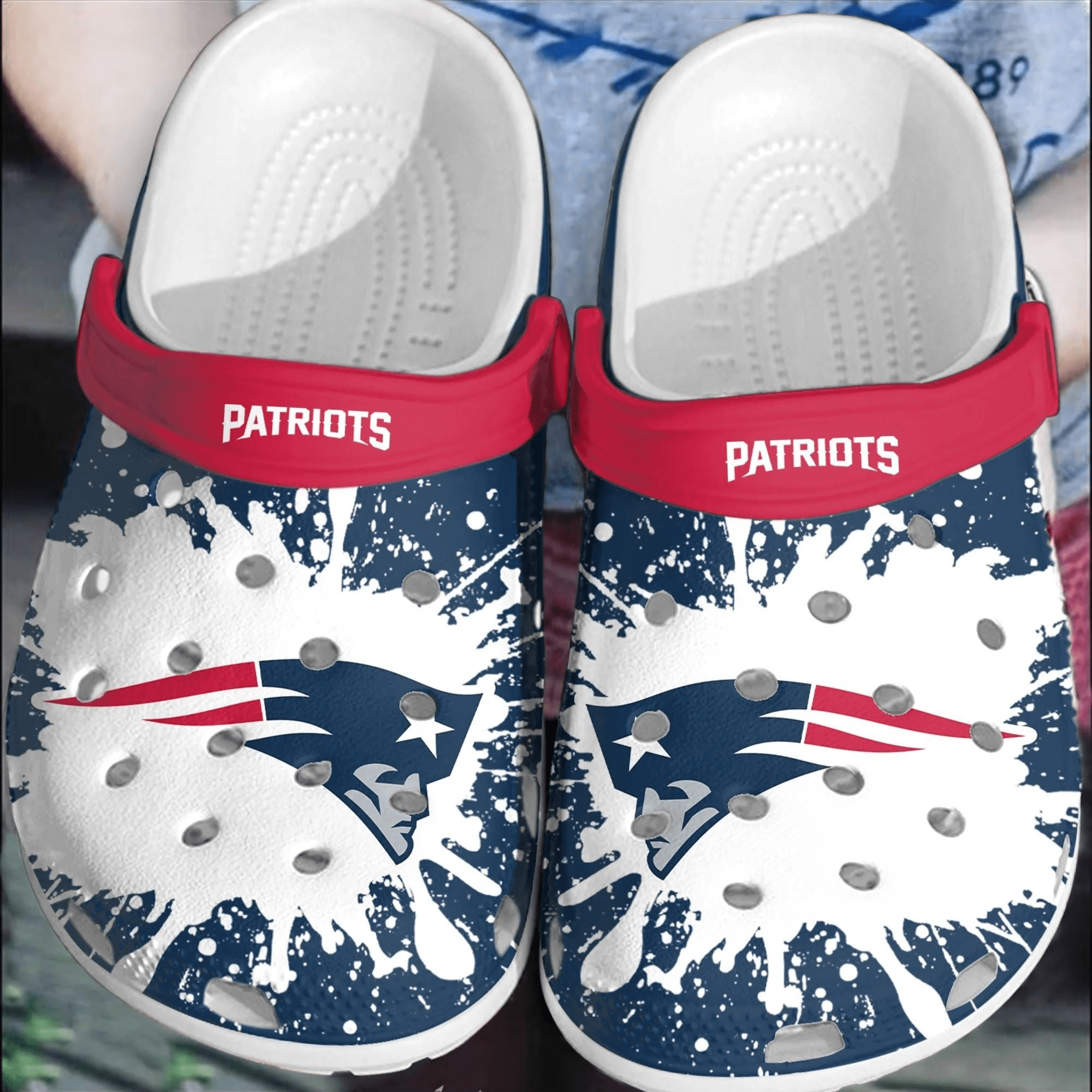 NFL Patriots Football Crocs Crocband Shoes Clogs Comfortable For Men Women